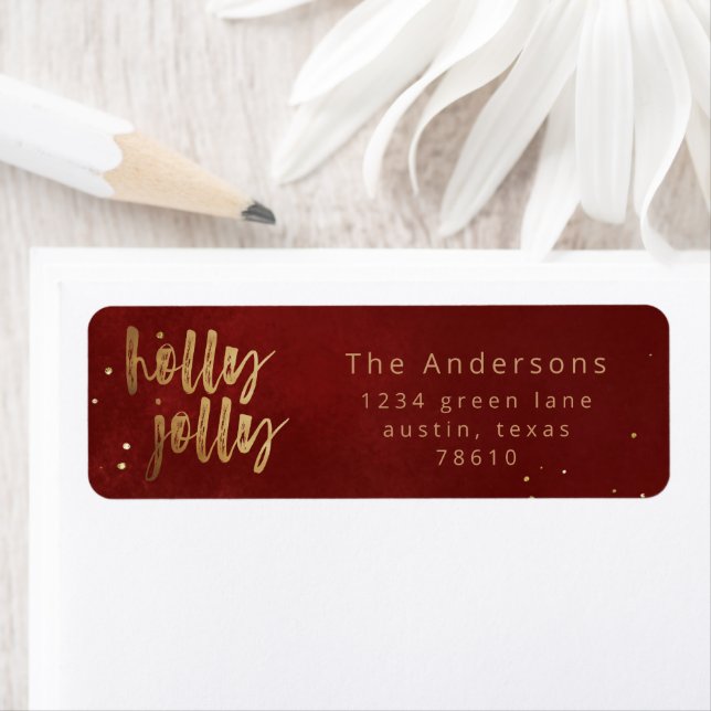 holly jolly faux foil brush script return address (Insitu)