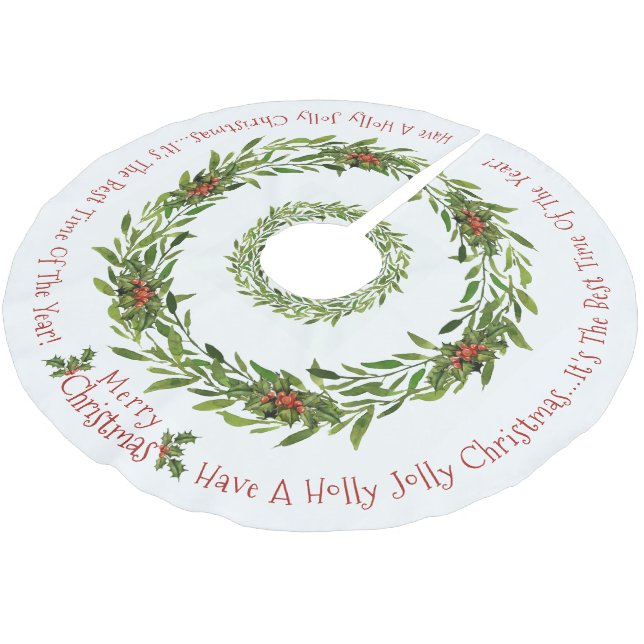Holly Jolly - Festive Christmas Tree Skirt (Angled)