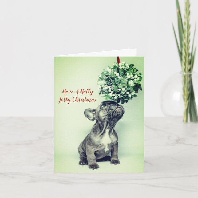Holly Jolly French Bulldog Christmas Holiday Card (Front)