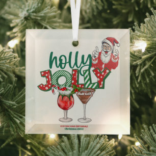 Holly Jolly Glass Ornament - Holiday Drink Decor