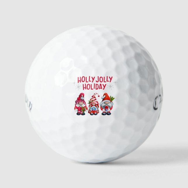 Holly Jolly Holiday Gnomes Whimsical Christmas Golf Balls (Front)