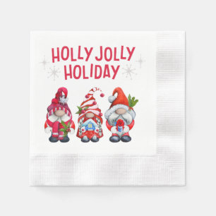 Holly Jolly Holiday Gnomes Whimsical Christmas Napkin
