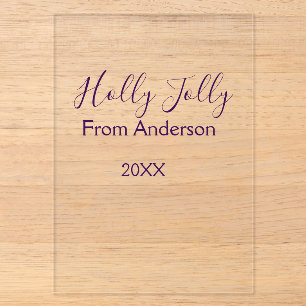 Holly Jolly holidays add name family year purple s Acrylic Invitations