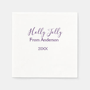 Holly Jolly holidays add name family year purple s Napkin