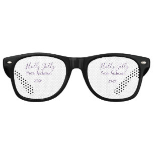 Holly Jolly holidays add name family year purple s Retro Sunglasses