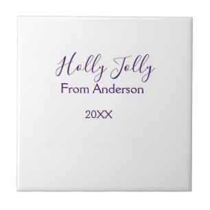 Holly Jolly holidays add name family year purple s Tile