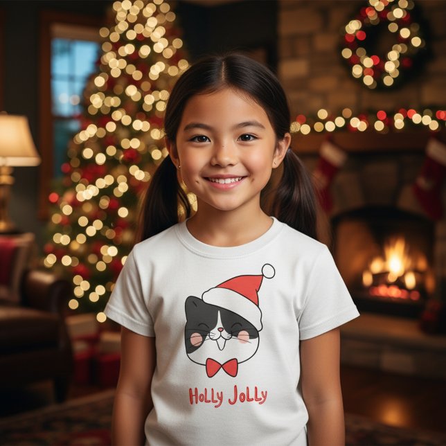 Holly Jolly Kawaii Santa Cat Christmas T-Shirt (Creator Uploaded)