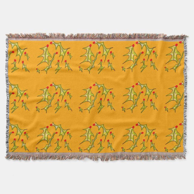 Holly Jolly Leaves Christmas Blanket (Front)