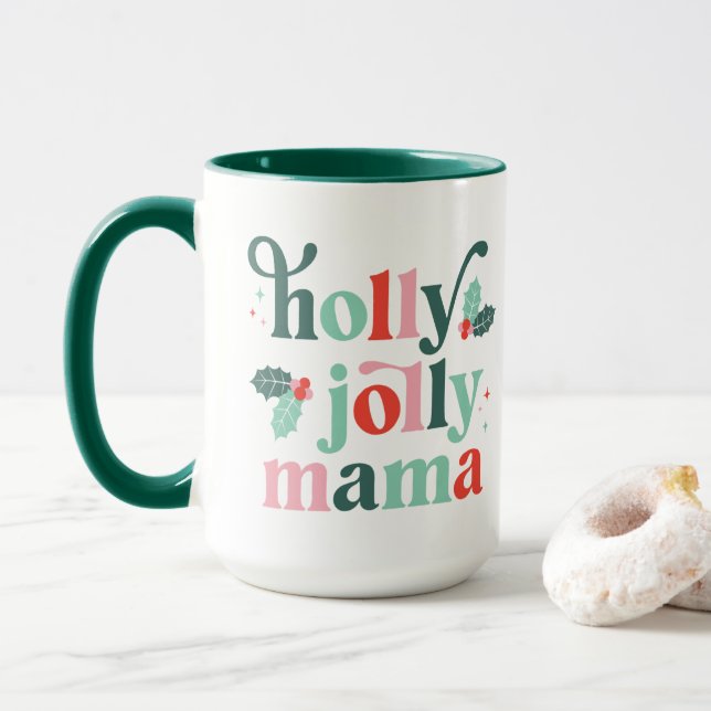 Holly Jolly Mama Retro Holiday Mug (With Donut)