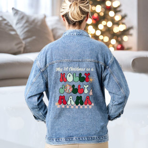 Holly Jolly Mama Text Christmas Denim Jacket