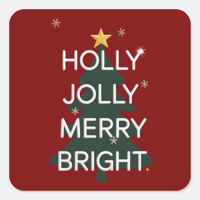 Holly Jolly Merry Bright Family Matching Christmas Square Sticker (Front)