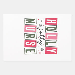 Holly Jolly Nurse Christmas Xmas Nursing Life Wrapping Paper Sheet