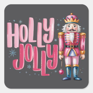 Holly Jolly Nutcracker Christmas Coquette Preppy Square Sticker