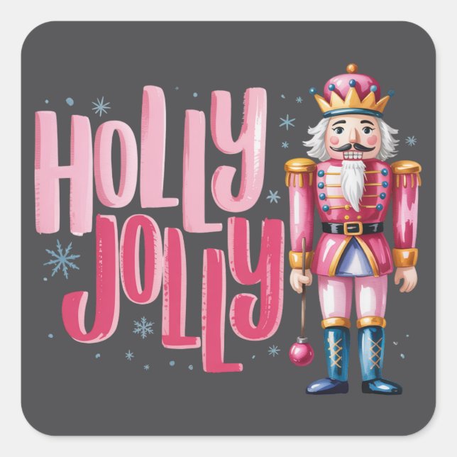 Holly Jolly Nutcracker Christmas Coquette Preppy Square Sticker (Front)