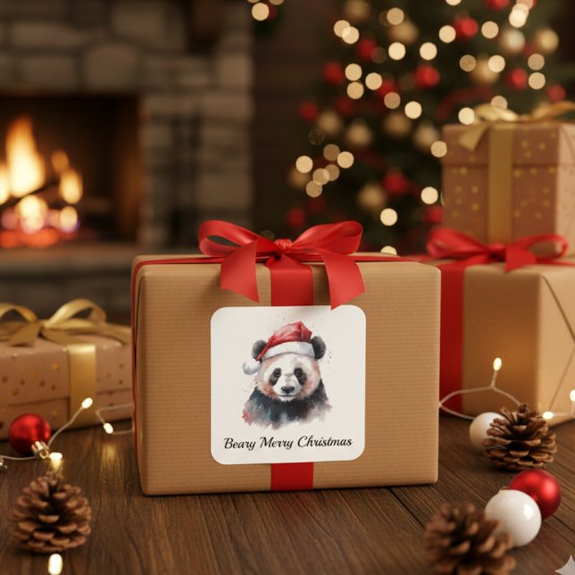 Holly Jolly Panda Bear, custom Square Sticker (Creator Uploaded)
