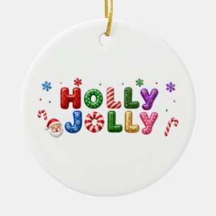 Holly Jolly Peppermint Swirl Snowflake Christmas Ceramic Tree Decoration