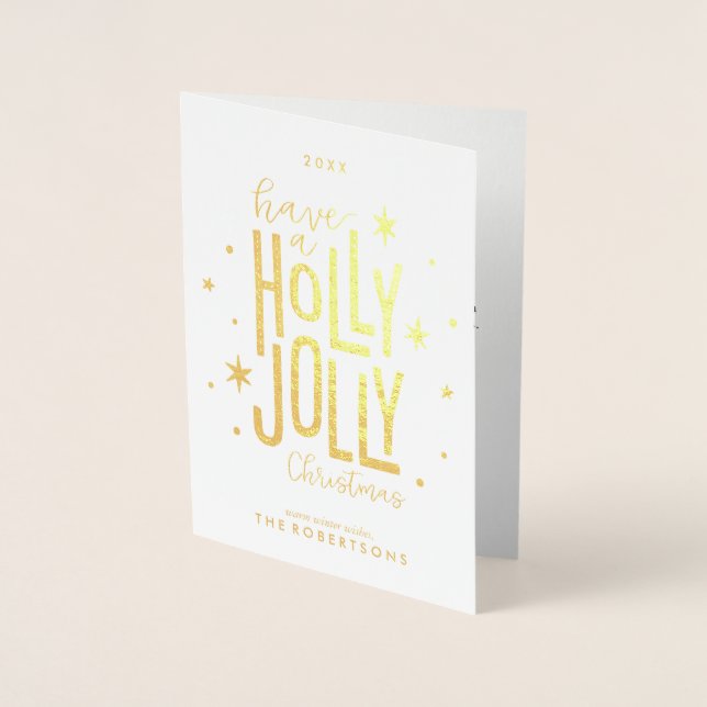 "Holly Jolly" Personalised Christmas Photo Foil Card (Front)
