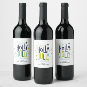 "Holly Jolly" Personalised Christmas Wine Label