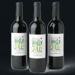 "Holly Jolly" Personalised Christmas Wine Label<br><div class="desc">"Holly Jolly" Personalised Christmas design.</div>