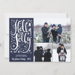 Holly Jolly Photo Christmas Cards, Custom Colour Holiday Card