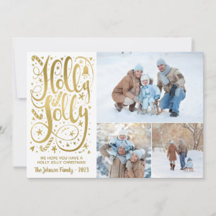 Holly Jolly Photo Christmas Cards, Faux Gold Foil Holiday Card