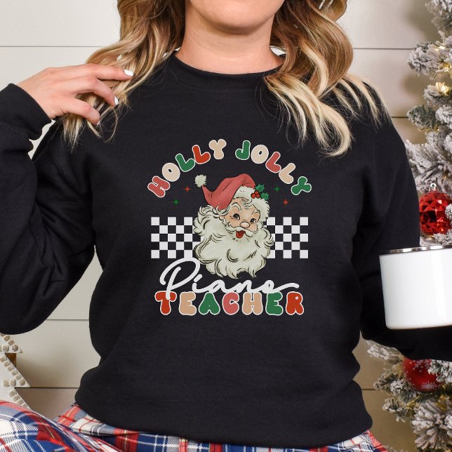 Holly Jolly Piano Teacher Christmas Retro T-Shirt (Creator Uploaded)