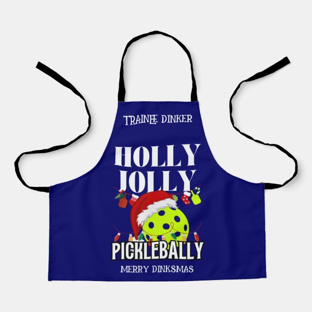 HOLLY JOLLY PICKLEBALLY Christmas Apron (Front)