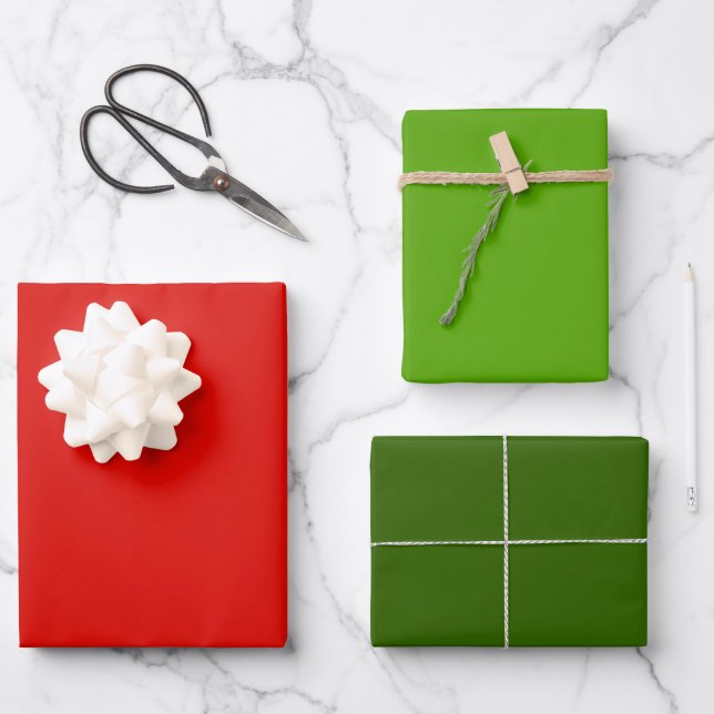 Holly Jolly Red and Green Holiday Solids Wrapping Paper Sheet (Front)
