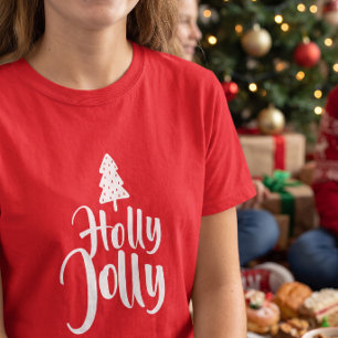 Holly Jolly Red and White Merry Christmas T-Shirt