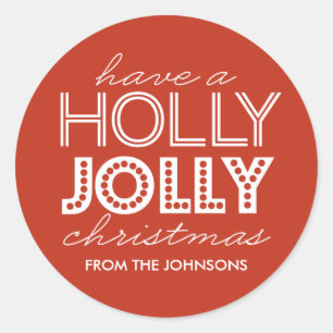 Holly Jolly Red Christmas Gift Tag Sticker