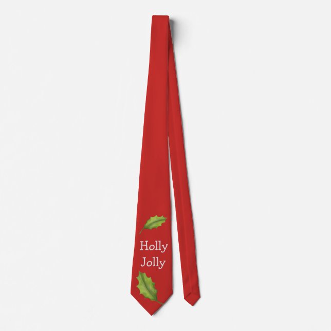 Holly Jolly Red Christmas Holiday Tie (Front)