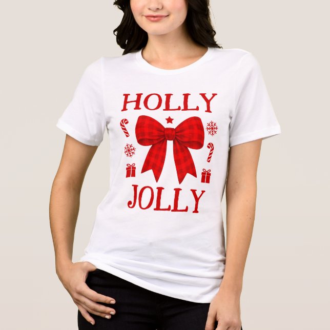Holly Jolly Red Gingham Bow Christmas Shirt (Front)