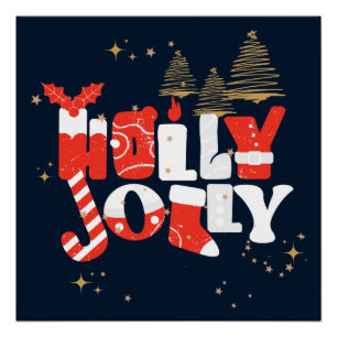 Holly Jolly Red White Gold Christmas Winter Poster