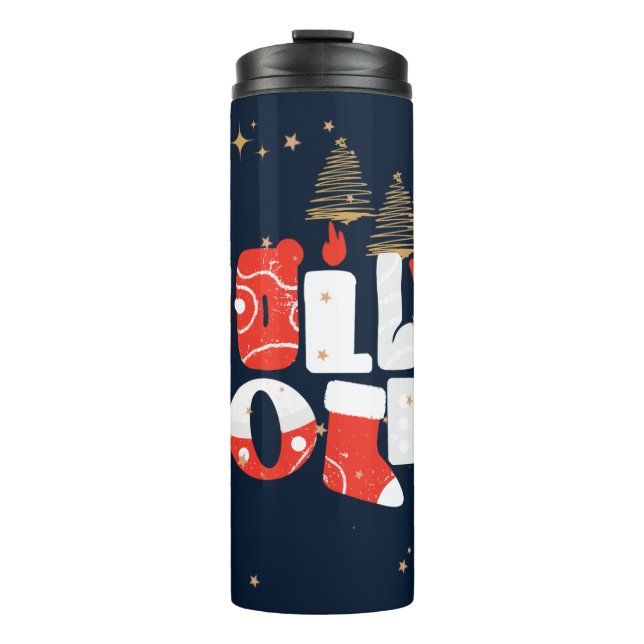 Holly Jolly Red White Gold Christmas Winter Thermal Tumbler (Front)