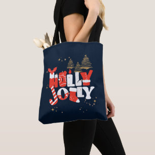 Holly Jolly Red White Gold Christmas Winter Tote Bag