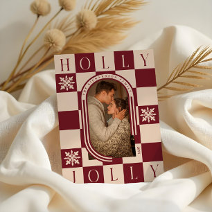 Holly Jolly Retro Chequered Christmas Arch Photo Holiday Card