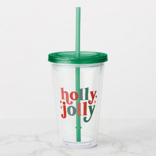 Holly Jolly - Retro Holiday Typography Acrylic Tumbler