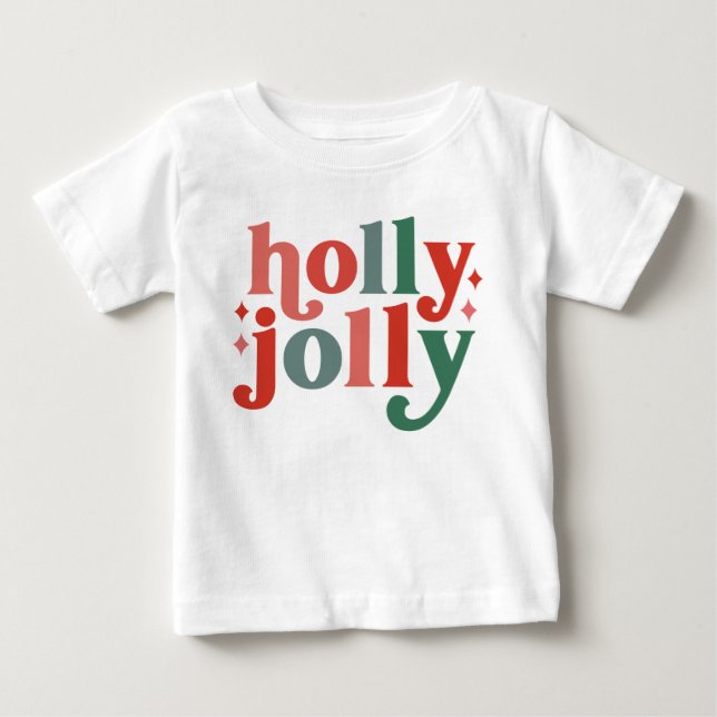 Holly Jolly - Retro Holiday Typography Baby T-Shirt (Front)