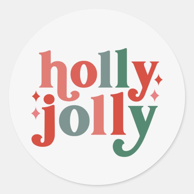 Holly Jolly - Retro Holiday Typography Classic Round Sticker (Front)