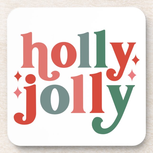 Holly Jolly - Retro Holiday Typography Coaster (Front)