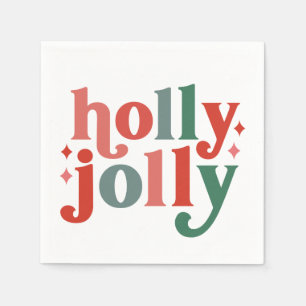 Holly Jolly - Retro Holiday Typography Napkin