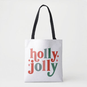 Holly Jolly - Retro Holiday Typography Tote Bag