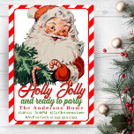 Holly Jolly Retro Vintage Santa Custom Christmas Invitation<br><div class="desc">This mid-century vintage Christmas party invitation features a merry Santa Claus with candy canes and greenery and the words 'Holly Jolly and ready to party' with a bright red and white candy cane border and backing.  Customise by adding your personal party details.</div>