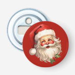 Holly Jolly Santa Claus Retro Christmas Bottle Opener<br><div class="desc">Bottle opener with a joyful illustration of a vintage style Santa Claus with red rosy cheeks. Wearing his classic red Santa hat and his big white beard. A sprig of holly adds to the festive holiday spirit of this design.</div>