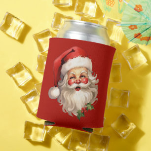 Holly Jolly Santa Claus Retro Christmas Can Cooler