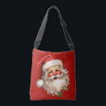 Holly Jolly Santa Claus Retro Christmas Crossbody Bag<br><div class="desc">A bag with a joyful illustration of a vintage style Santa Claus with red rosy cheeks. wearing his classic red Santa hat and his big white bear. A sprig of holly adds to the festive holiday spirit of this design.</div>
