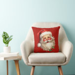 Holly Jolly Santa Claus Retro Christmas Cushion<br><div class="desc">Pillow with a joyful illustration of a vintage style Santa Claus with red rosy cheeks. wearing his classic red Santa hat and his big white bear. A sprig of holly adds to the festive holiday spirit of this design.</div>