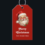 Holly Jolly Santa Claus Retro Christmas Gift Tags<br><div class="desc">Gift tags with a joyful illustration of a vintage style Santa Claus with red rosy cheeks. wearing his classic red Santa hat and his big white bear. A sprig of holly adds to the festive holiday spirit of this design.</div>