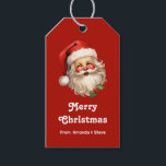Holly Jolly Santa Claus Retro Christmas Gift Tags<br><div class="desc">Gift tags with a joyful illustration of a vintage style Santa Claus with red rosy cheeks. wearing his classic red Santa hat and his big white bear. A sprig of holly adds to the festive holiday spirit of this design.</div>