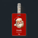 Holly Jolly Santa Claus Retro Christmas ID Badge<br><div class="desc">Name tag with a joyful illustration of a vintage style Santa Claus with red rosy cheeks. wearing his classic red Santa hat and his big white bear. A sprig of holly adds to the festive holiday spirit of this design.</div>
